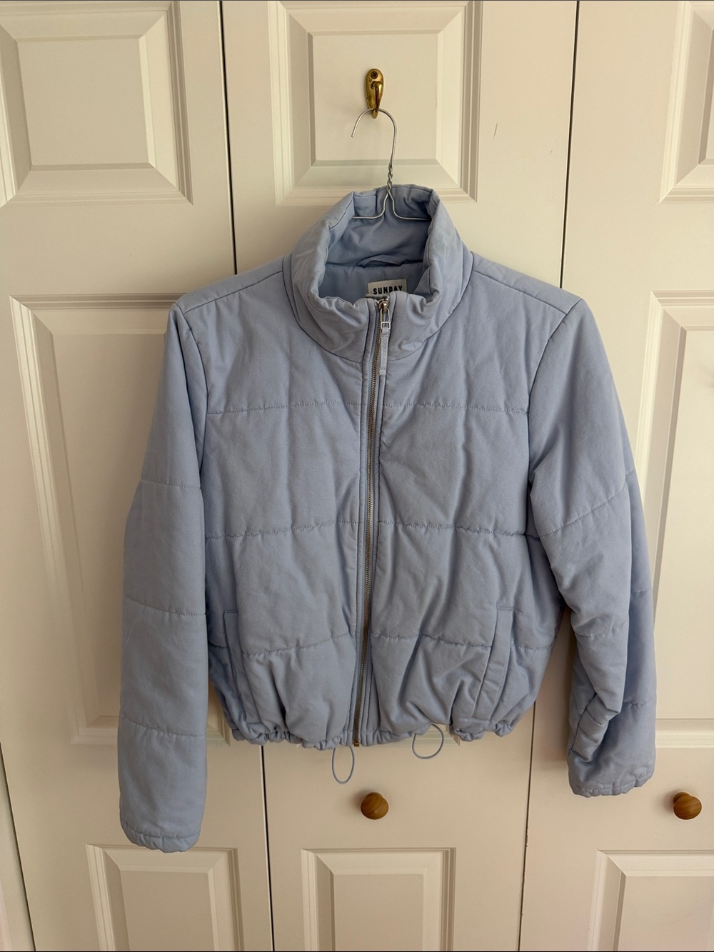 100% Cotton Light Blue Quilted Puffer Jacket for Fall